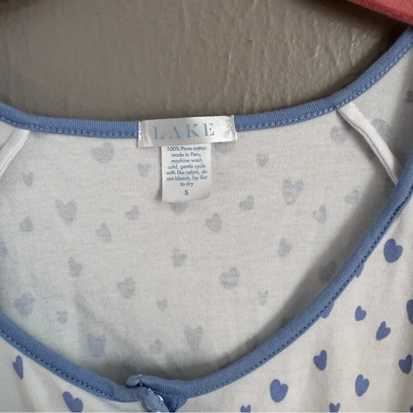 LAKE Blue Heart Print Pima Cotton Sleep Shirt Nightgown Size S - Picture 5 of 7